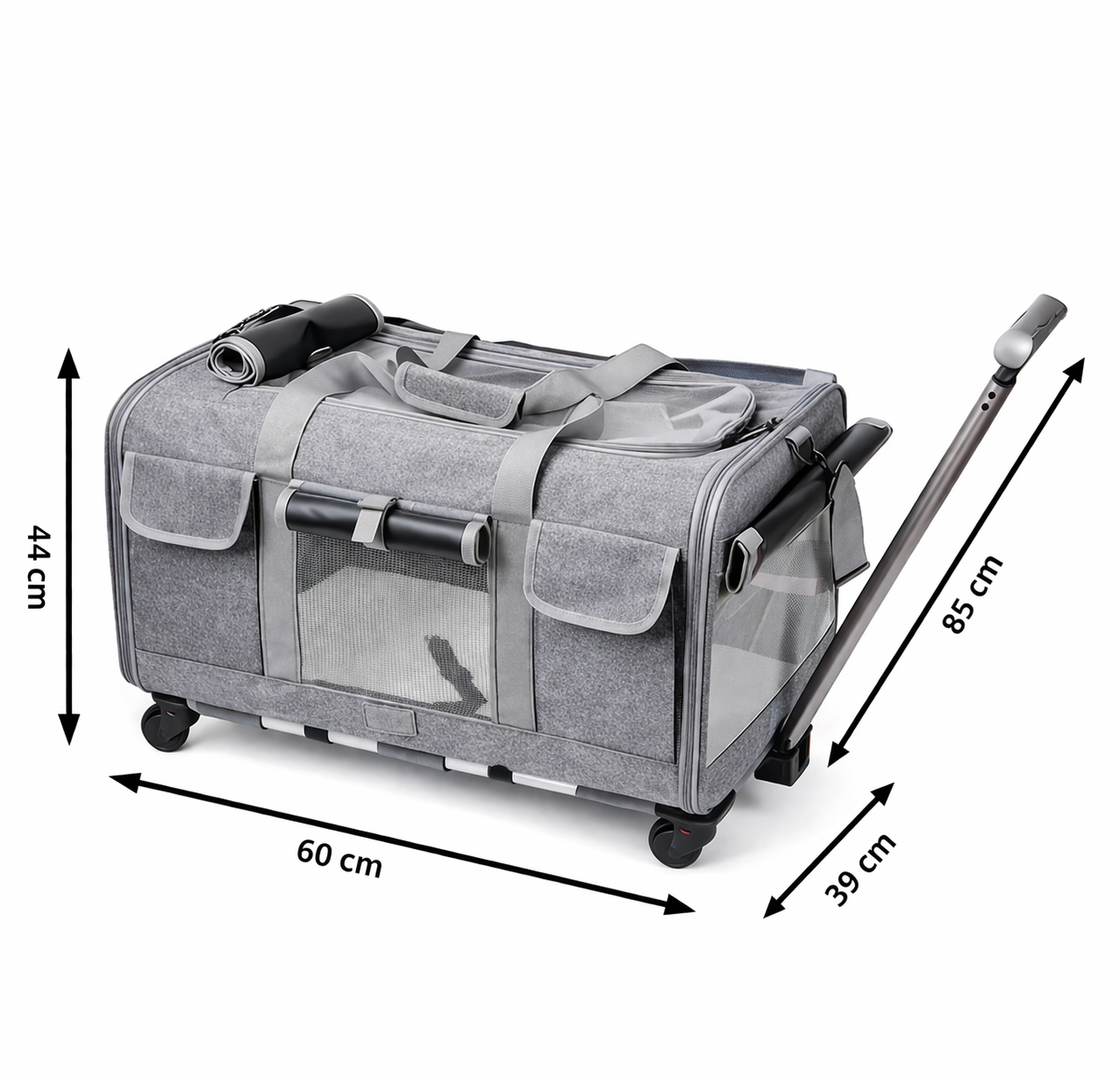 Catlaya TravelSafe Roll™ – Sac de transport à roulettes pour chat (poignée télescopique, pratique et confortable)