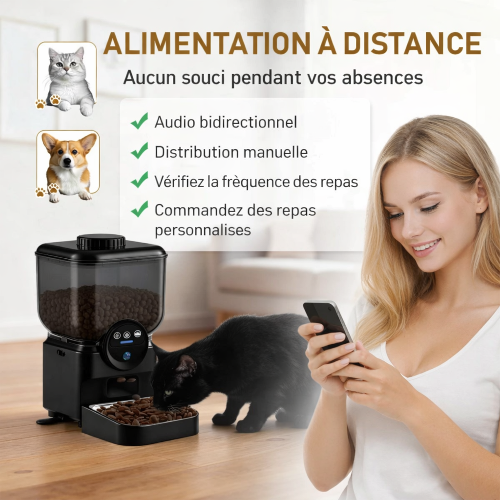 Catlaya SmartFeed Cam™ – Distributeur automatique de croquettes pour chat (caméra intégrée, contrôle via application mobile)