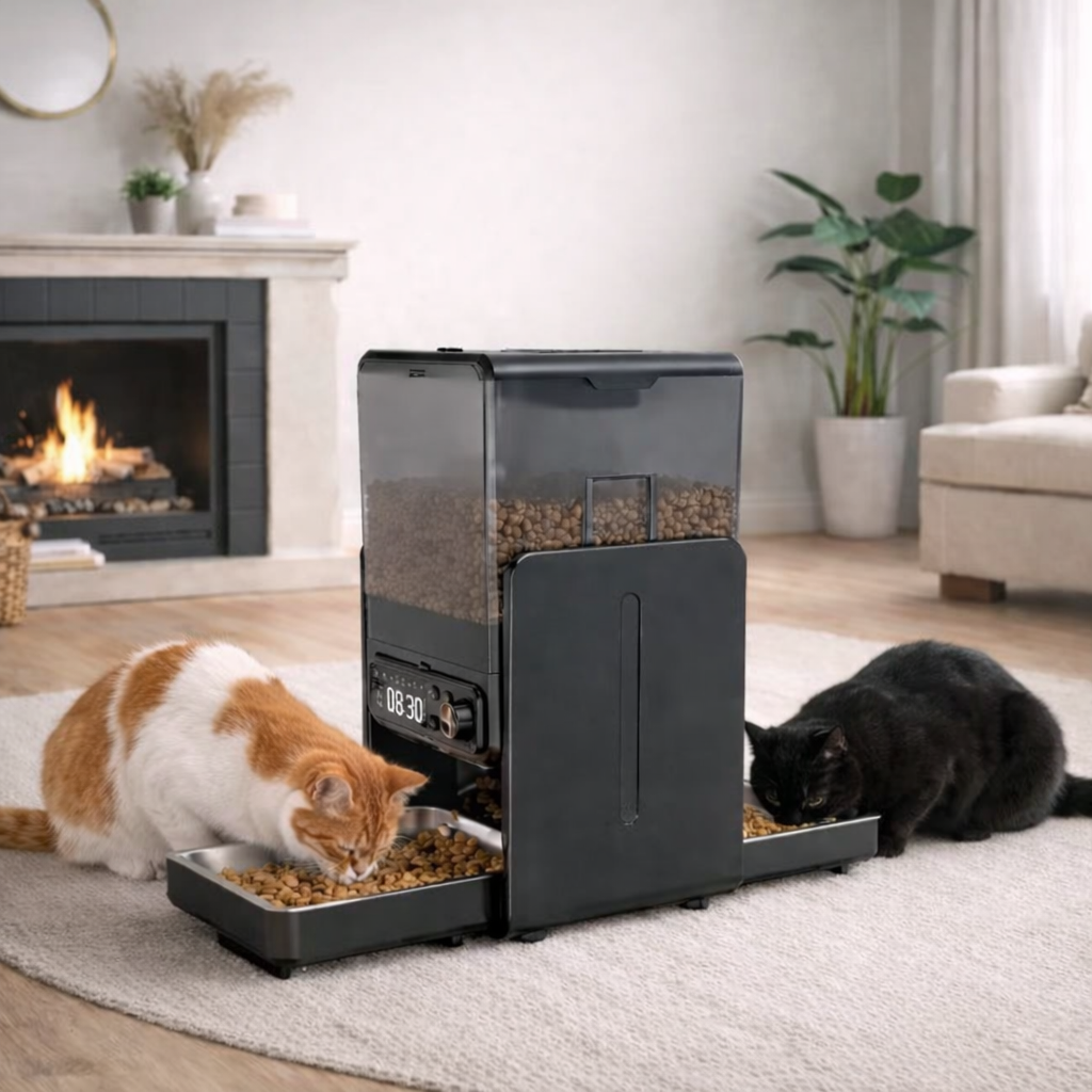 Catlaya SmartFeed Duo™ – Distributeur automatique de croquettes pour chat (double gamelle, alimentation séparée)