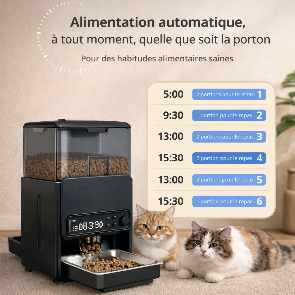 Catlaya SmartFeed Duo™ – Distributeur automatique de croquettes pour chat (double gamelle, alimentation séparée)