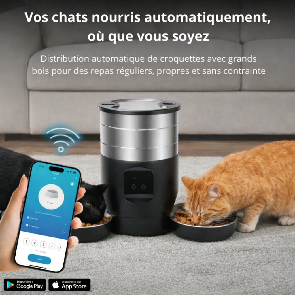 Catlaya SmartFeed Duo Connect™ – Distributeur automatique de croquettes pour chat (double gamelle, contrôle via application mobile)
