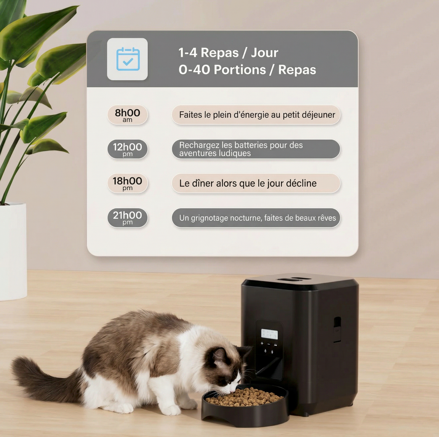 Catlaya SmartFeed™ – Distributeur automatique de croquettes pour chat (programmable, minuterie intégrée)