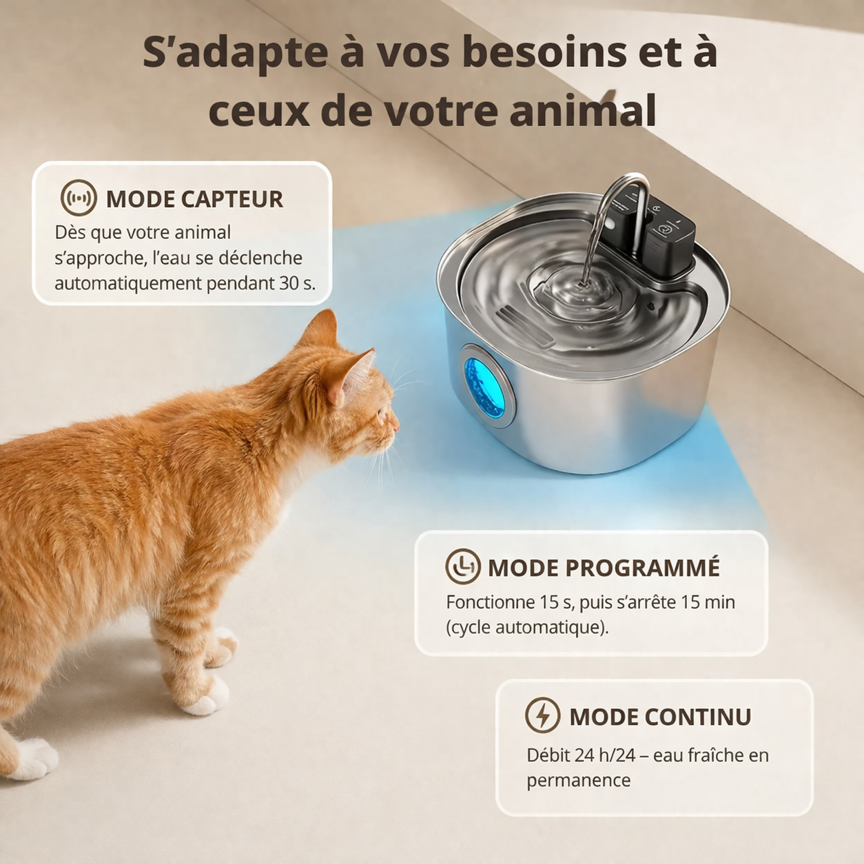 Catlaya AquaFlow Wireless™ – Fontaine à eau sans fil pour chat (réservoir autonome, pratique et silencieuse)