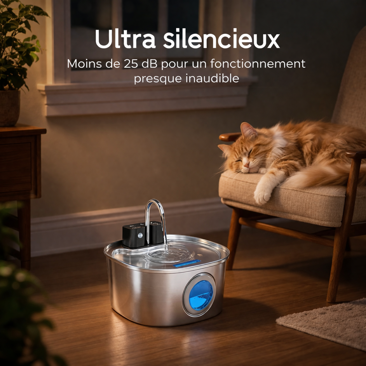 Catlaya AquaFlow Wireless™ – Fontaine à eau sans fil pour chat (réservoir autonome, pratique et silencieuse)