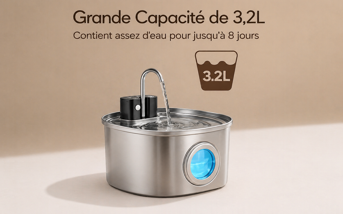 Catlaya AquaFlow Wireless™ – Fontaine à eau sans fil pour chat (réservoir autonome, pratique et silencieuse)