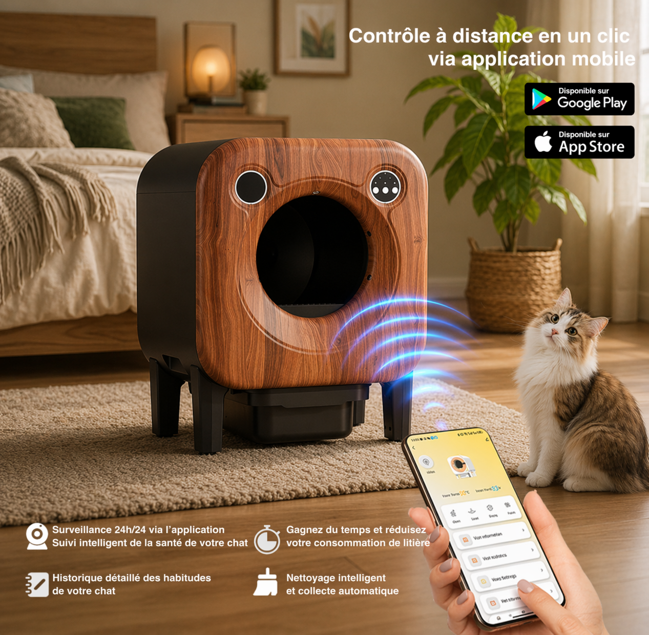 Catlaya SmartClean XL™ – Litière automatique connectée autonettoyante pour chat (capacité XXL 90L, multi-chats)