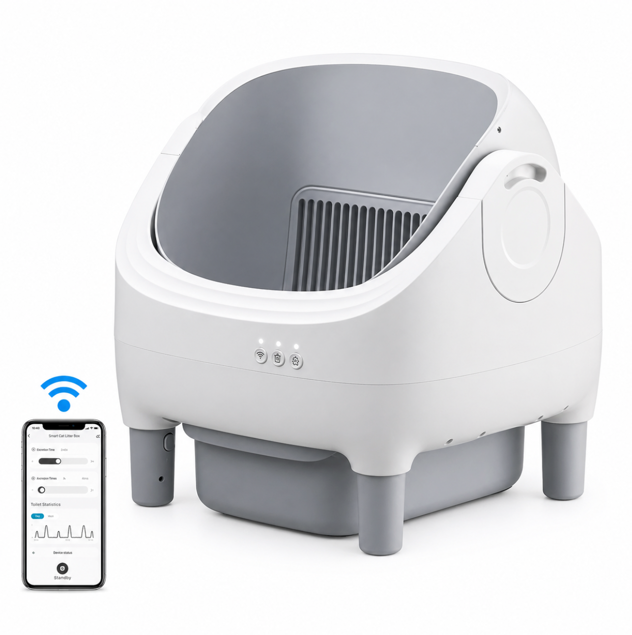 Litière ouverte connectée WiFi pour chat avec application mobile de suivi