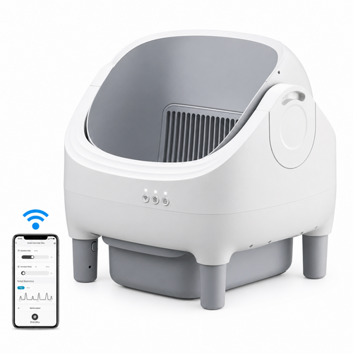 Litière ouverte connectée WiFi pour chat avec application mobile de suivi