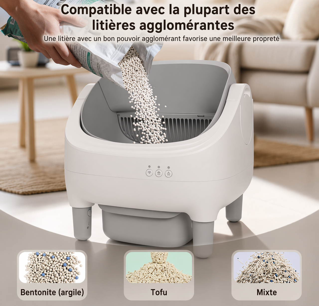 Catlaya SmartClean Open™ – Litière automatique ouverte pour chat (autonettoyante, grande capacité)