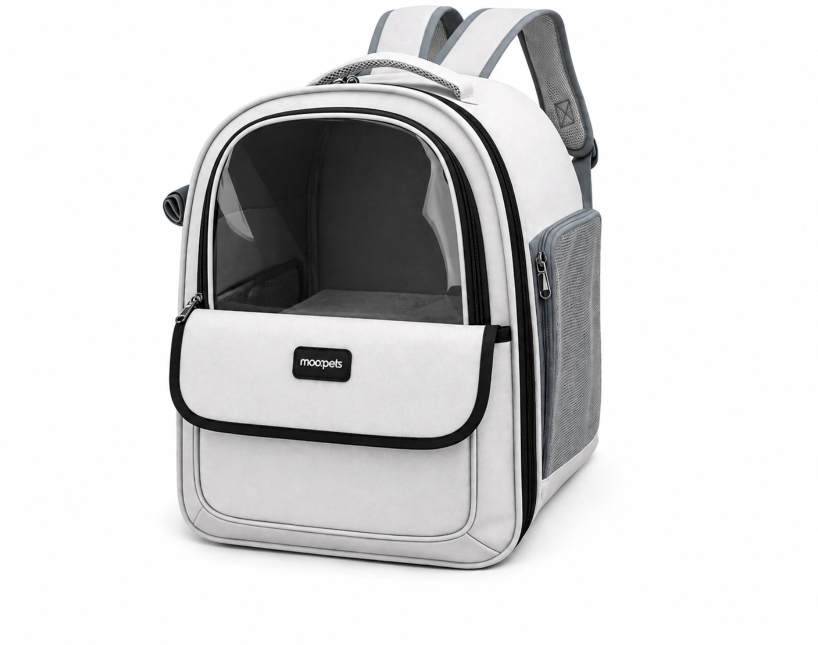 Sac à dos de transport blanc pour chat avec hublot transparent et compartiment ventral
