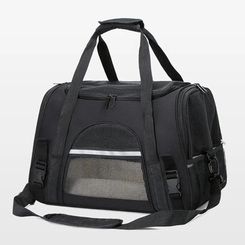 Sac de transport noir pour chat et chien avec bandoulière et fenêtre mesh